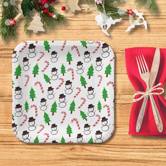 Assiettes En Carton Fun Festive Snowman Candy Cane Tree Christmas
