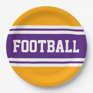 Assiettes En Carton Fun FOOTBALL violet jaune blanc rayures de course