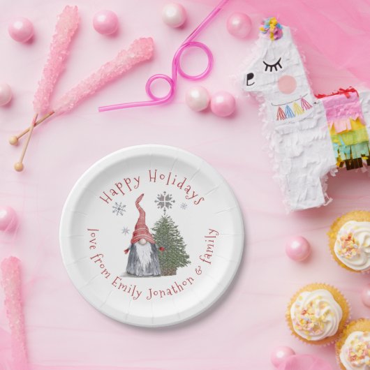 Assiettes En Carton Fun Gnome Noël Arbre Nom Joyeuses Fêtes (Fête)