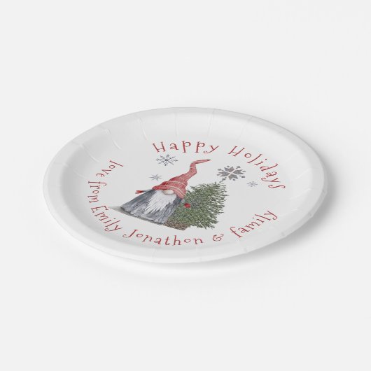 Assiettes En Carton Fun Gnome Noël Arbre Nom Joyeuses Fêtes (Angle)