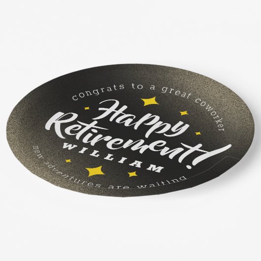 Assiettes En Carton Fun Gold Glitter Stars Retirement New Adventures (Angle)