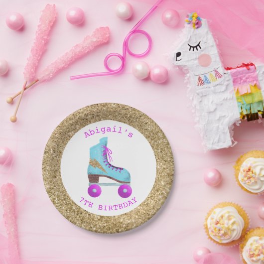 Assiettes En Carton Fun Gold Parties scintillant Roller Patinage Anniv (Fête)