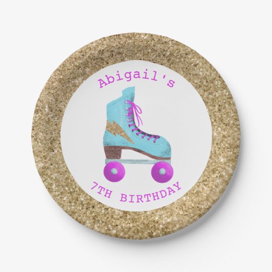 Assiettes En Carton Fun Gold Parties scintillant Roller Patinage Anniv (Devant)