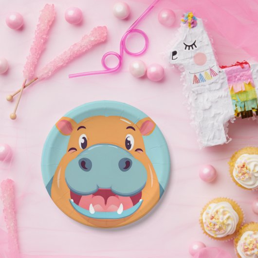 Assiettes En Carton Fun Hippo Face safari jungle sauvage fête d'annive (Fête)