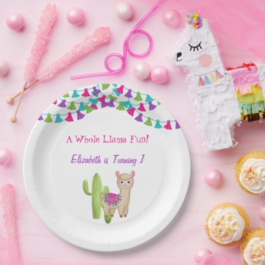 Assiettes En Carton Fun Llama entier rose violet Cactus enfant anniver (Fête)
