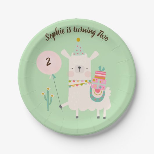 Assiettes En Carton Fun Llama Fun Lime Green fête d'anniversaire (Devant)