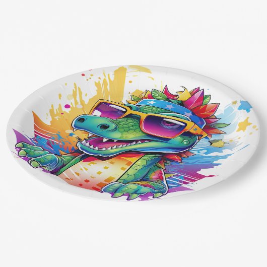 Assiettes En Carton Fun Matching Anniversaire Crocodile Party (Angle)