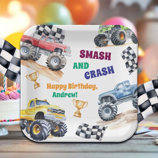 Assiettes En Carton Fun Monster Trucks Birthday Party