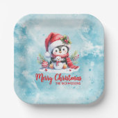 Assiettes En Carton Fun Penguin Bleu et Rouge Joyeux Noël (Recto)