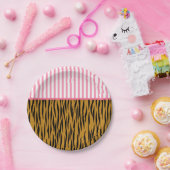 Assiettes En Carton Fun Pink Strips & Tigerprint (Fête)