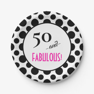 Assiettes En Carton Fun Retro Chic Polka Dot 50 et FABULOUS! Anniversa