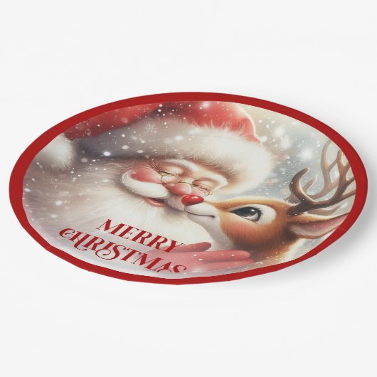 Assiettes En Carton Fun Santa and Rudolph Christmas Dinner Plates (Angle)