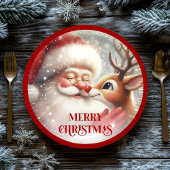 Assiettes En Carton Fun Santa and Rudolph Christmas Dinner Plates