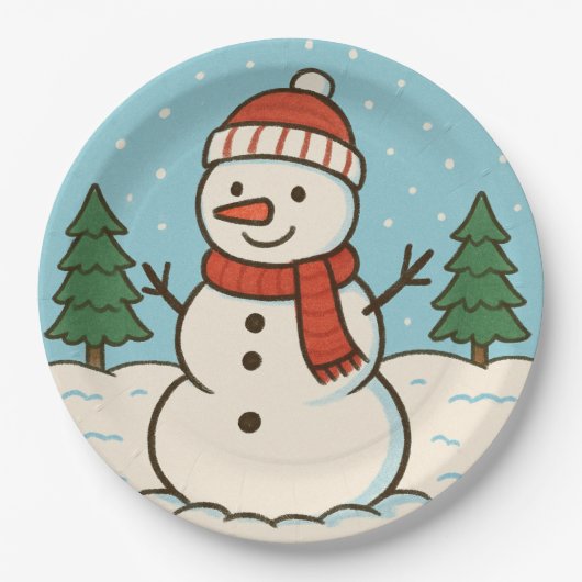 Assiettes En Carton Fun Snowman mignon Noël (Devant)