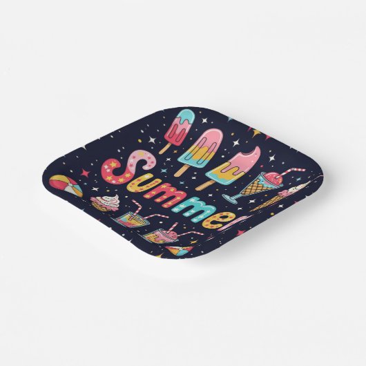 Assiettes En Carton Fun Summer Graphics On Black (Angulaire)