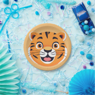 Assiettes En Carton Fun tiger Visage safari jungle sauvage Anniversair