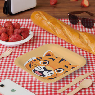 Assiettes En Carton Fun tiger Visage safari jungle sauvage Anniversair