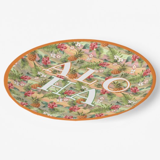 Assiettes En Carton Fun Tropical Pineappy Fruit Floral Stripe Motif (Angle)