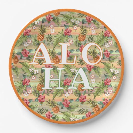 Assiettes En Carton Fun Tropical Pineappy Fruit Floral Stripe Motif (Devant)