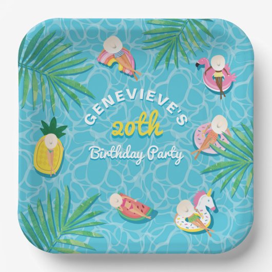 Assiettes En Carton Fun Tropical Summer Pool Flottes Anniversaire Fête (Recto)