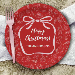 Assiettes En Carton Fun Whimsical main tiré Bow Noël