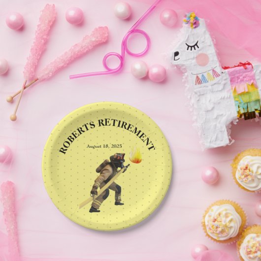 Assiettes En Carton Fun Yellow Firefighter retraite (Fête)
