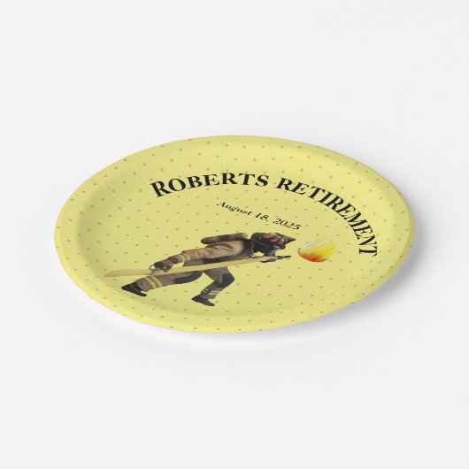 Assiettes En Carton Fun Yellow Firefighter retraite (Angle)