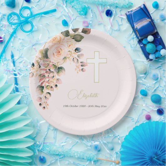 Assiettes En Carton Funérailles Christian Photo Élégant Rose (Fête)