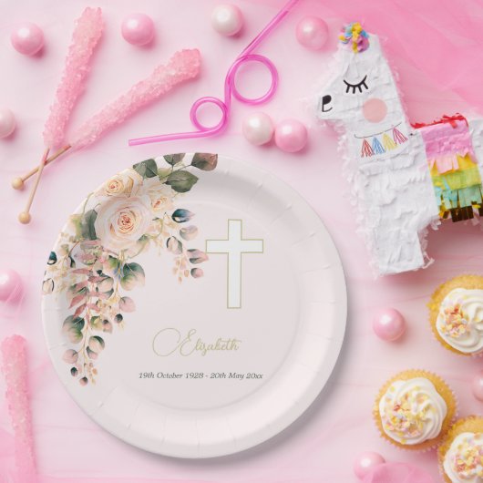 Assiettes En Carton Funérailles Christian Photo Élégant Rose (Fête)