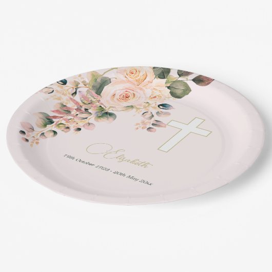 Assiettes En Carton Funérailles Christian Photo Élégant Rose (Angle)