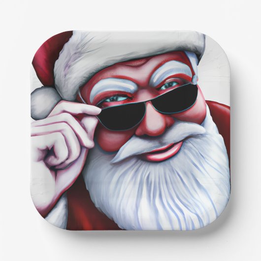 Assiettes En Carton Funky Cool Père Noël en lunettes de soleil Noël (Recto)