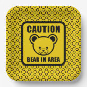Assiettes En Carton Funky Jaune Teddy Ourson Avertissement Signal Art (Recto)