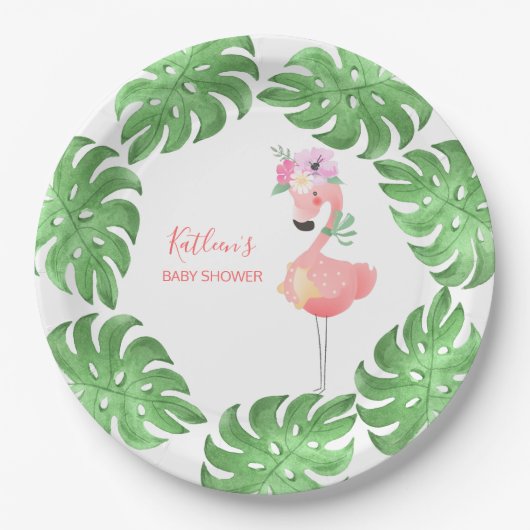 Assiettes En Carton Funky mignon baby shower flamingo rose (Devant)