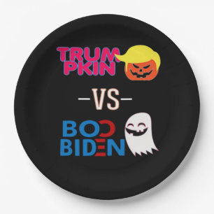 Assiettes En Carton Funky Trumpkin Vs Boo Biden Classe Design Hallowee