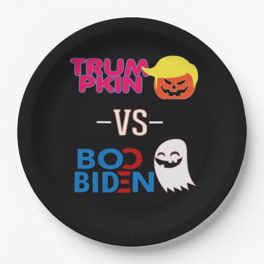 Assiettes En Carton Funky Trumpkin Vs Boo Biden Classe Design Hallowee (Devant)