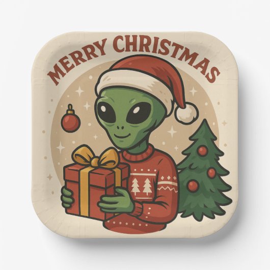 Assiettes En Carton Funny Alien Merry Christmas (Recto)