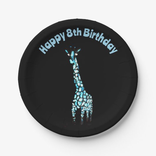 Assiettes En Carton Funny Animal sauvage bleu Giraffe Âge Anniversaire (Devant)