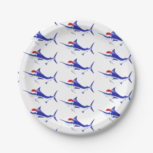 Assiettes En Carton Funny Blue Marlin Santa Claus (Devant)