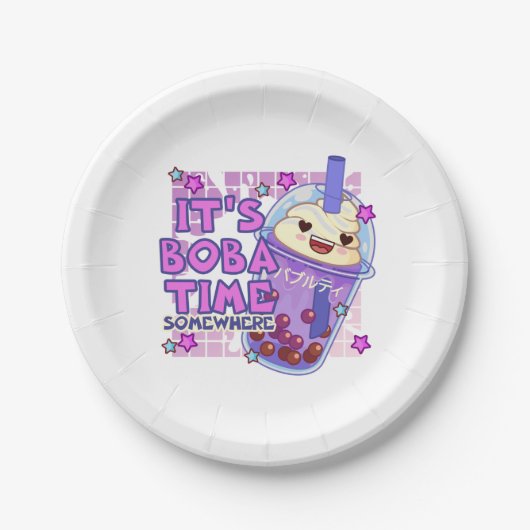 Assiettes En Carton Funny 'C'est Boba Time Somewhere' (Devant)