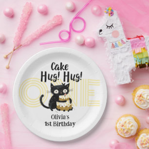 Assiettes En Carton Funny Chat noir 1er fête d'anniversaire