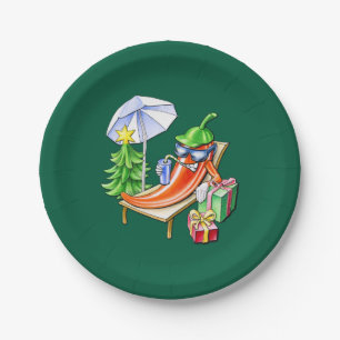 Assiettes En Carton Funny Chili Celebrating Christmas Green Round