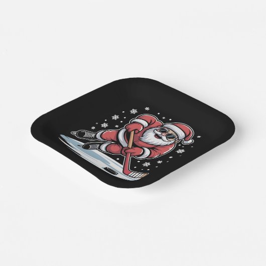 Assiettes En Carton Funny Christmas Santa Playing Ice Hockey Xmas (Angulaire)