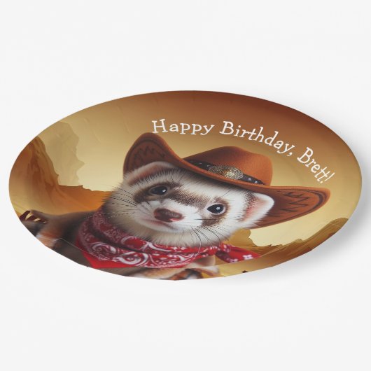 Assiettes En Carton Funny Cowboy Ferret Style Occidental Anniversaire (Angle)