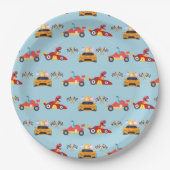Assiettes En Carton Funny Dinosaur voiture de course garçon anniversai (Devant)