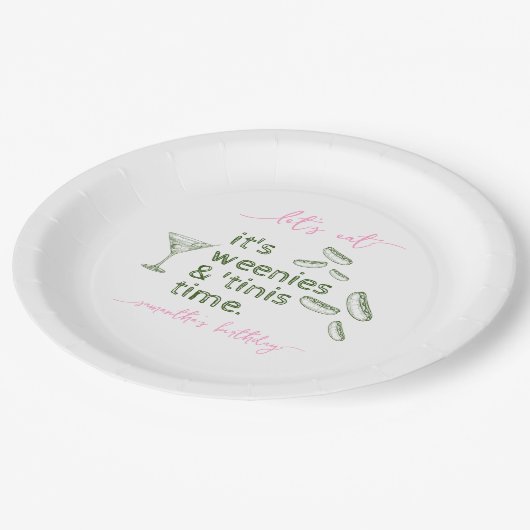 Assiettes En Carton Funny Green Weenies & Tinis Martini fête d'anniver (Angle)