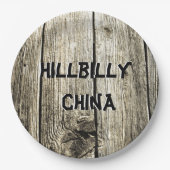 Assiettes En Carton Funny Hillbilly Chine Faux Knotty Pine clôture (Devant)
