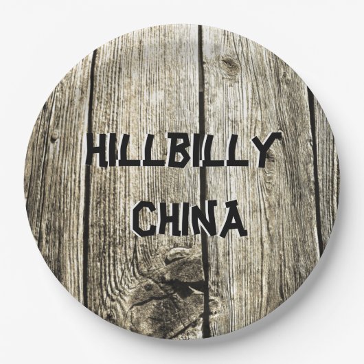 Assiettes En Carton Funny Hillbilly Chine Faux Knotty Pine clôture (Devant)
