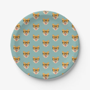 Assiettes En Carton Funny Hipster Corgi Motif