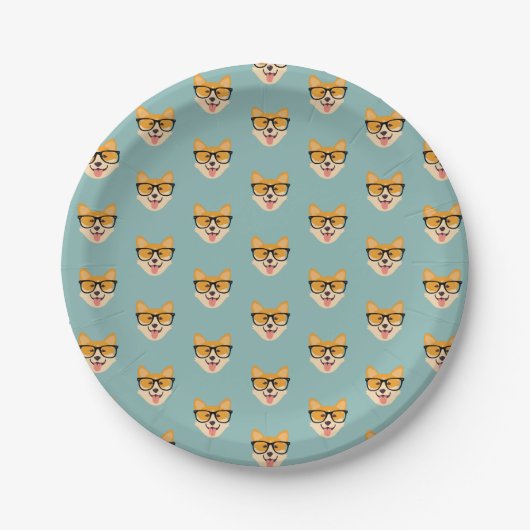 Assiettes En Carton Funny Hipster Corgi Motif (Devant)
