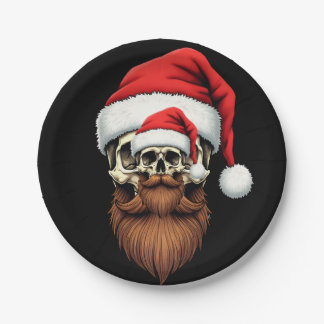 Assiettes En Carton Funny Hipster Santa Skull Face With Hat Beard Chri